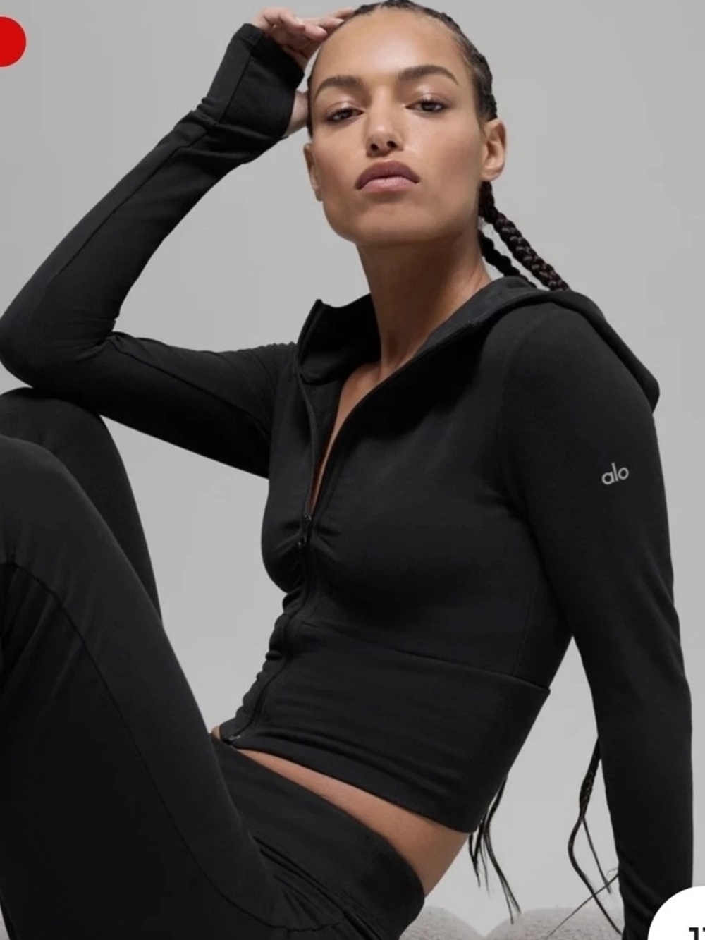 ALO Yoga SWAY Black Slim Zip-Up Hooded Active Jacket